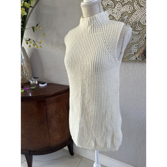 BCBGMaxAzria Womens Sleeveless Turtleneck Sweater Vest XS Cotton/Wool Blend Ivor - Picture 2 of 6
